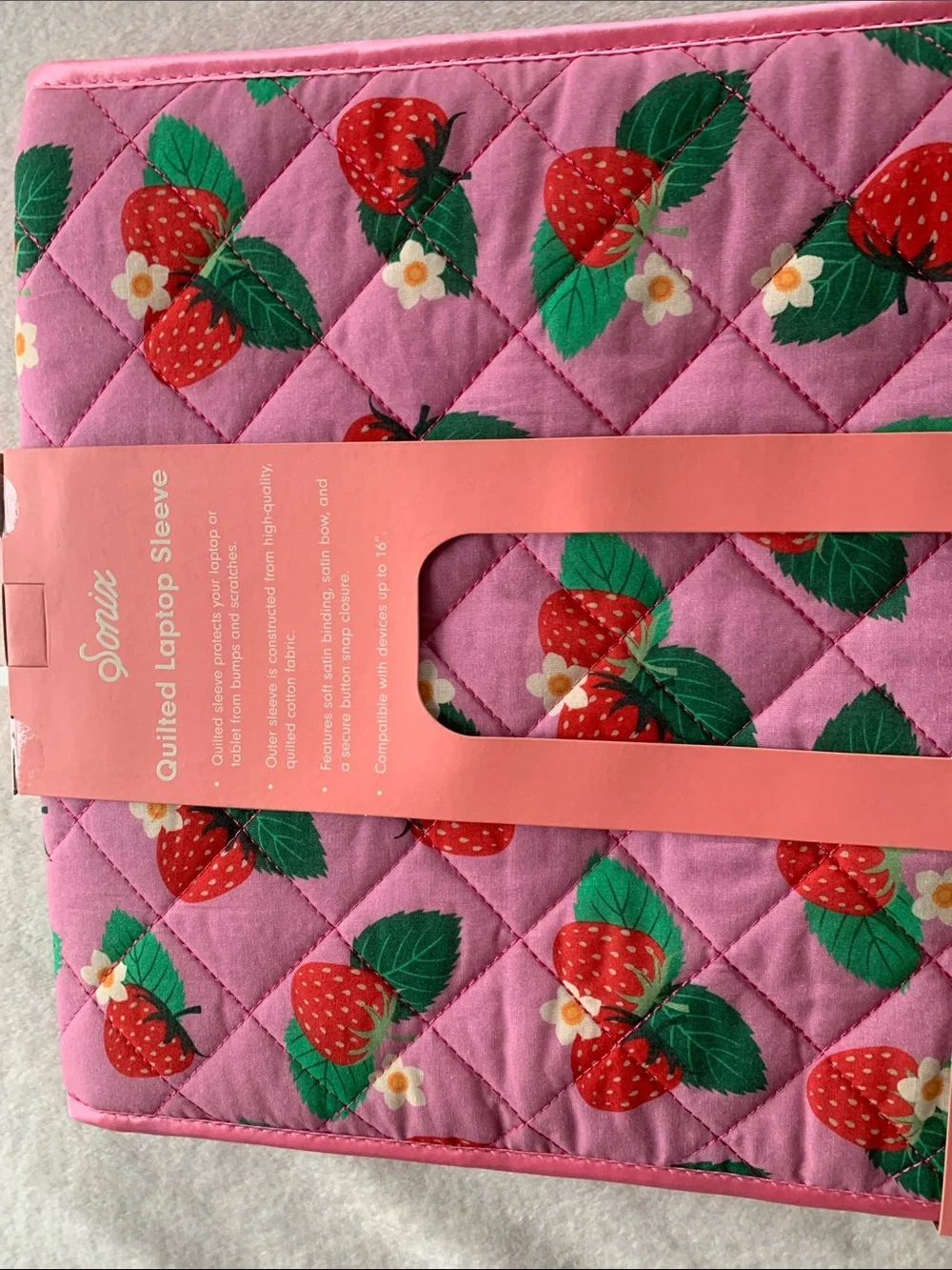 Sonix Pink Quilted Strawberry Print Laptop Sleeve